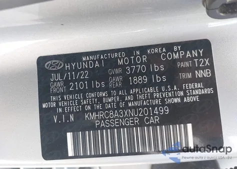 2022 Hyundai Venue Sel z USA, uszkodzony, nr VIN KMHRC8A3XNU201499